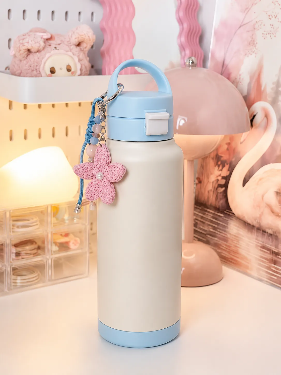tainless Steel Water Bottle with Cute Flower Charm